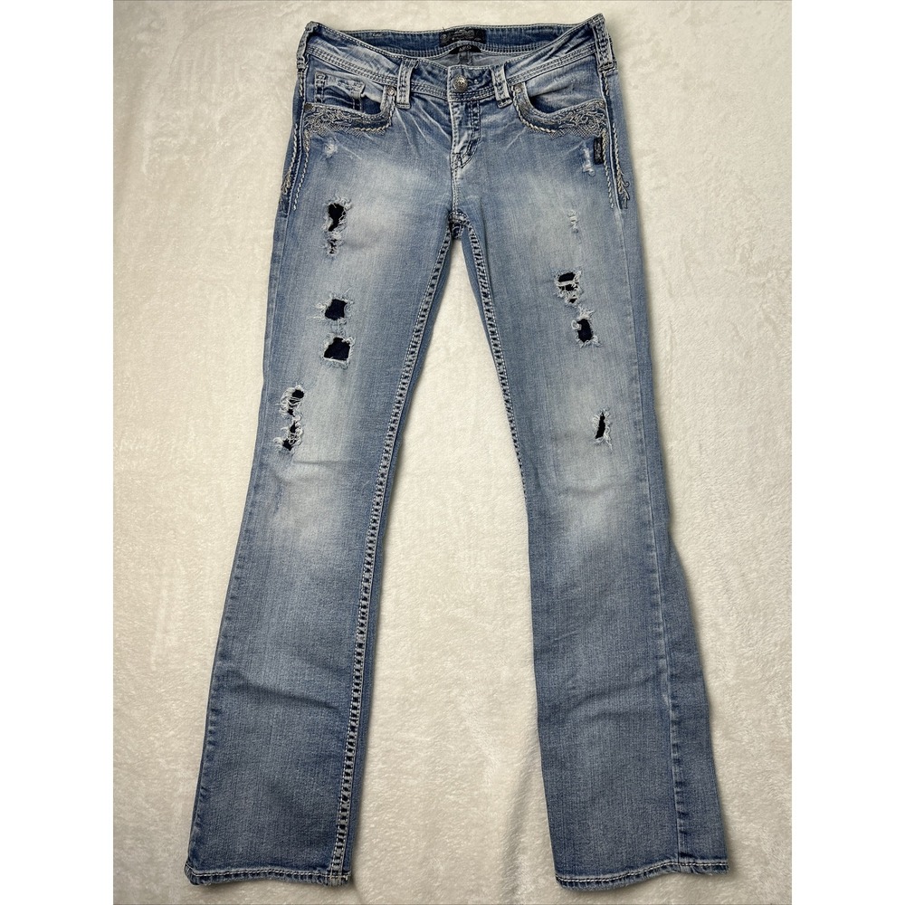 Silver Jeans Light Blue Distressed Boot Cut Jeans